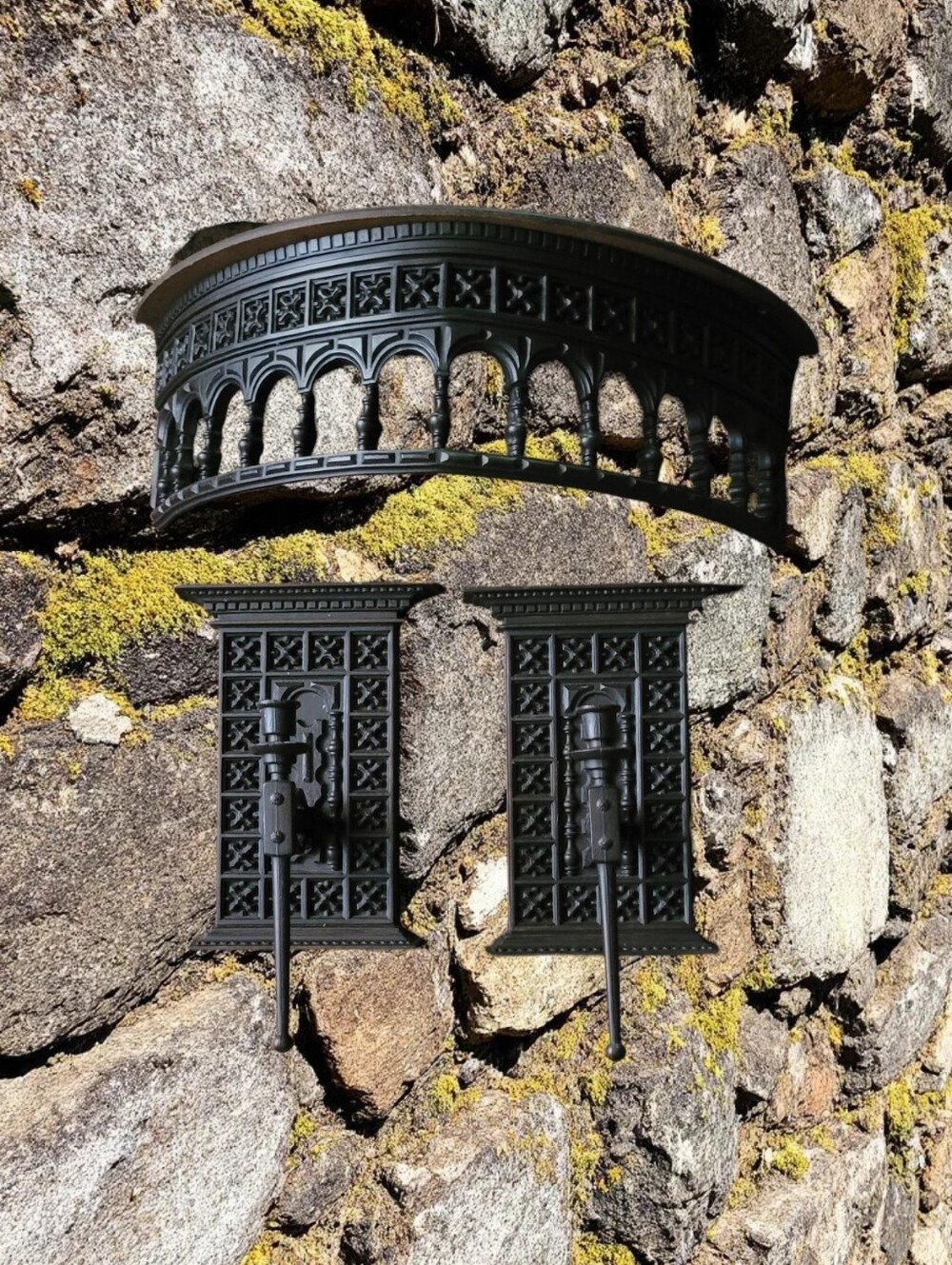 Black/Brown Decorative Wall Sconce Pair with Curved Arch Valance